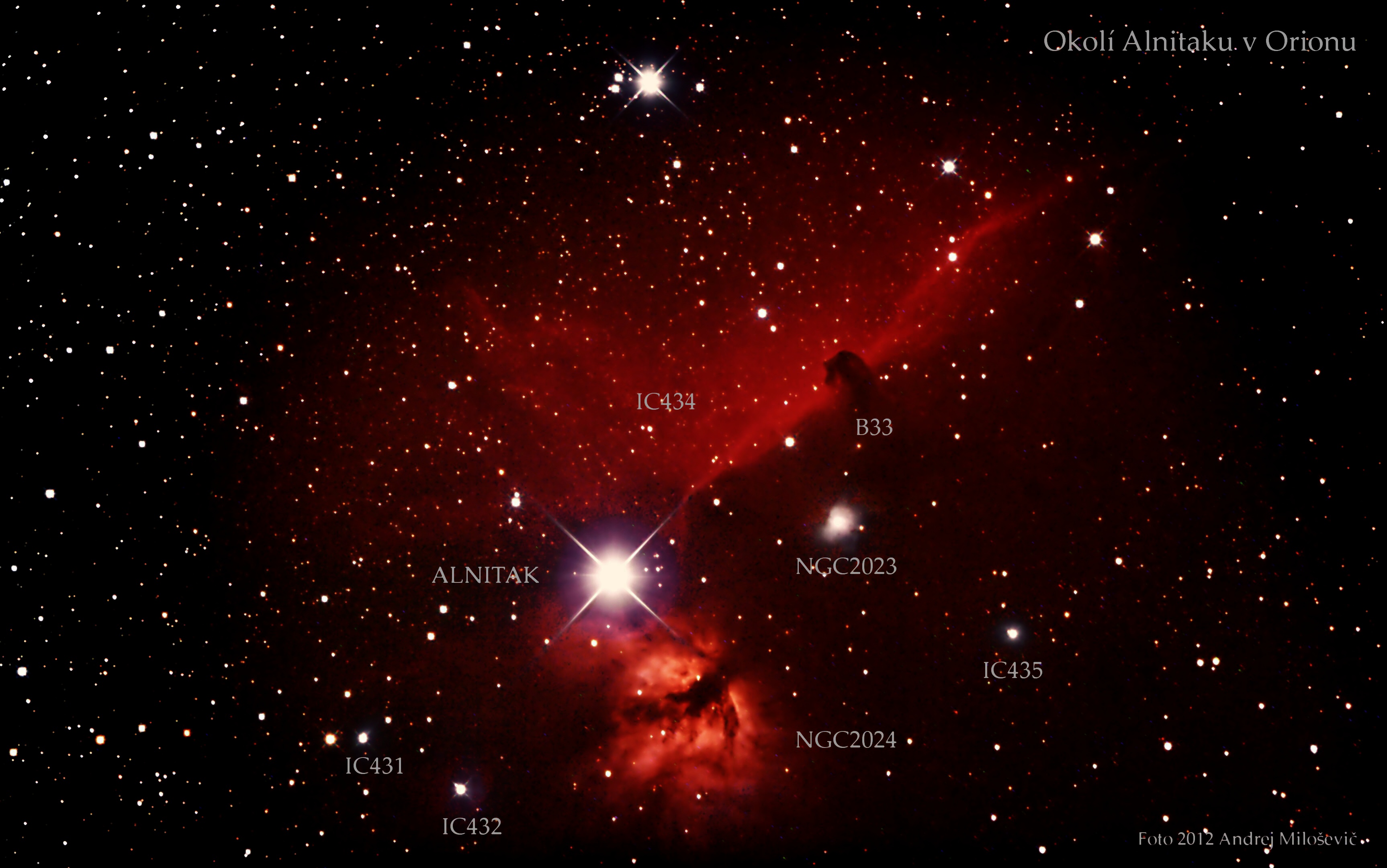 Popis objektů kolem Alnitaku v Orionu